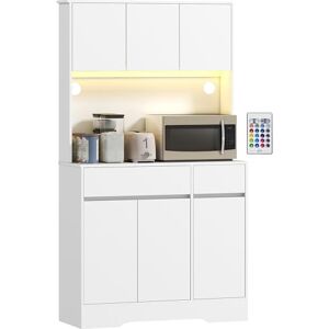 HOMCOM Buffet Cuisine avec lumière LED RGB, Meuble Cuisine Rangement Haut, Meuble de Rangement avec Plan de Travail, 6 Portes, 2 tiroirs, étagères réglables Inclus, 100x38x180cm, Blanc - Publicité HOMCOM Buffet Cuisine avec lumière LED RGB, Meuble Cuisine Rangement Haut, Meuble de Rangement avec Plan de Travail, 6 Portes, 2 tiroirs, étagères réglables Inclus, 100x38x180cm, Blanc - Publicité