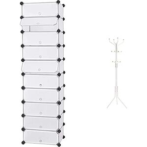 SONGMICS ÉtagÈre À chaussures, BoÎte À chaussures, 10 compartiments, chaque casier 40 x 30 x 17 cm, Blanc LPC10W & Hauteur de 182 cm Porte-Manteau sur Pied Perroquet de 3 Tubes en Fer Blanc - Publicité