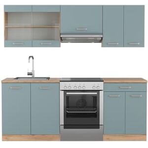 Vicco Cuisine R-Line, Bleu-Gris/chêne doré, 200cm sans PT, adapté à Une Extension individuelle par modules complémentaires - Publicité Vicco Cuisine R-Line, Bleu-Gris/chêne doré, 200cm sans PT, adapté à Une Extension individuelle par modules complémentaires - Publicité
