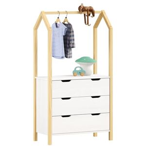 IDIMEX Commode enfant AMIRA H 152 cm en bois massif coloris naturel et blanc type Montessori avec 3 tiroirs et 1 tringle, meuble de rangement pour chambre enfant en forme de maison, pour garçon ou fille - Publicité IDIMEX Commode enfant AMIRA H 152 cm en bois massif coloris naturel et blanc type Montessori avec 3 tiroirs et 1 tringle, meuble de rangement pour chambre enfant en forme de maison, pour garçon ou fille - Publicité