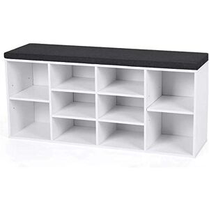 BAKAJI Banc étagère à Chaussures pour Maison Multifonction 10 étagères en Bois mélaminique, bibliothèque Banc avec Coussin en Cuir synthétique, Dimensions 104 x 29,5 x 49 cm (Blanc) - Publicité BAKAJI Banc étagère à Chaussures pour Maison Multifonction 10 étagères en Bois mélaminique, bibliothèque Banc avec Coussin en Cuir synthétique, Dimensions 104 x 29,5 x 49 cm (Blanc) - Publicité
