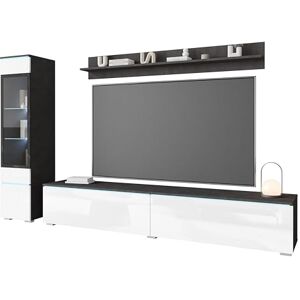 Muebles Slavic Ensemble de Meubles de Salon Vera I, Meuble TV Rangement pour Salon Design, Vitrine avec Éclairage LED, Long Banc TV 180cm, Étagère Murale, Stratifié, Matera et Blanc Brillant - Publicité Muebles Slavic Ensemble de Meubles de Salon Vera I, Meuble TV Rangement pour Salon Design, Vitrine avec Éclairage LED, Long Banc TV 180cm, Étagère Murale, Stratifié, Matera et Blanc Brillant - Publicité