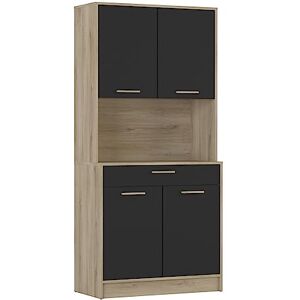 Demeyere Buffet Industriel 4 Portes 1 Tiroir 1 Grande Niche Résistant à l’eau & Idéal Micro-Onde – Coloris Bois Clair et Noir – 83,3x40x176,1 cm - Publicité