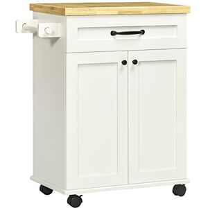 HOMCOM Desserte de Cuisine desserte à roulettes Chariot de Cuisine Multi-rangements 1 tiroir 1 Placard 1 Portes-torchons Blanc et Plateau en Bois - Publicité HOMCOM Desserte de Cuisine desserte à roulettes Chariot de Cuisine Multi-rangements 1 tiroir 1 Placard 1 Portes-torchons Blanc et Plateau en Bois - Publicité