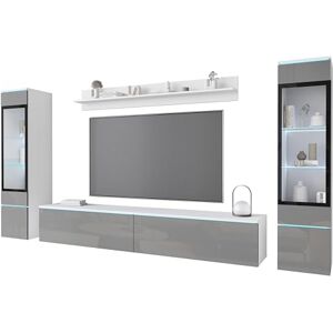 Muebles Slavic Grand Ensemble de Meubles de Salon Vera II LED, Meuble TV Rangement pour Salon, Éclairage, Vitrines en Verre, Étagère, Banc TV, Suspendu ou sur Pieds, Blanc et Gris Brillant - Publicité Muebles Slavic Grand Ensemble de Meubles de Salon Vera II LED, Meuble TV Rangement pour Salon, Éclairage, Vitrines en Verre, Étagère, Banc TV, Suspendu ou sur Pieds, Blanc et Gris Brillant - Publicité