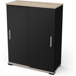 Demeyere Petit Buffet 2 Portes Coulissantes-Panneaux de Particules-Style Contemporain-pour Salon-L79,9 x P35,5 x H101,7 cm, d'ingénierie, Noir/Bois, L 79,9 x P 35,5 x H 101,7 cm - Publicité