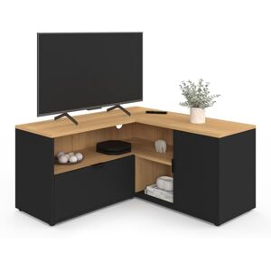 IDMarket Meuble TV 90 x 90 cm d'angle Baltazar façon hêtre et Noir - Publicité IDMarket Meuble TV 90 x 90 cm d'angle Baltazar façon hêtre et Noir - Publicité
