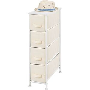 mDesign Commode à 4 tiroirs – Meuble à tiroirs Vertical en Panneaux de Bois MDF pour la Chambre à Coucher, Le Salon ou Le Couloir – Rangement vêtements en métal et Tissu – Couleur crème/Blanc - Publicité