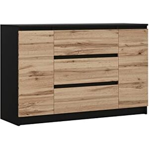 3E 3xE living.com Commode avec 2 Portes, 3 tiroirs Noir & chêne wotan, L : 120 cm, H : 79 cm P : 40 cm - Publicité 3E 3xE living.com Commode avec 2 Portes, 3 tiroirs Noir & chêne wotan, L : 120 cm, H : 79 cm P : 40 cm - Publicité