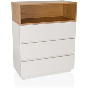 hjh LIVING Commode avec 3 tiroirs, 1 Compartiment Ouvert MELMO K 80x40x100cm Highboard Armoire de Style scandinave, Design sans poignées, Blanc/chêne - Publicité hjh LIVING Commode avec 3 tiroirs, 1 Compartiment Ouvert MELMO K 80x40x100cm Highboard Armoire de Style scandinave, Design sans poignées, Blanc/chêne - Publicité