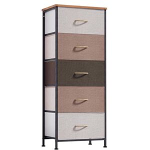 Lvhecforhm Commode en Tissu avec 5 Tiroirs, Commode Tissu, Commode Verticale Tiroirs avec Boutons en Bois, Commode Chambre Tissu, Unité de Rangement avec Dessus Bois Surface, Meuble de Rangement - Publicité