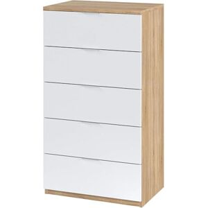 PEGANE Commode avec 5 tiroirs Coloris chêne Canadian et Blanc Artic 110 x 60 x 40 cm - Publicité PEGANE Commode avec 5 tiroirs Coloris chêne Canadian et Blanc Artic 110 x 60 x 40 cm - Publicité