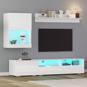 Merax Ensemble de 3 meubles de salon brillants avec LED, meuble TV bas, étagère murale, vitrine suspendue ou debout, meuble de salon complet, mur d'armoire élégant, mur multimédia, blanc - Publicité Merax Ensemble de 3 meubles de salon brillants avec LED, meuble TV bas, étagère murale, vitrine suspendue ou debout, meuble de salon complet, mur d'armoire élégant, mur multimédia, blanc - Publicité