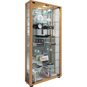 VCM Vitrine Lumo en Verre et Bois Stand Collecteur avec Miroir Hêtre - Publicité VCM Vitrine Lumo en Verre et Bois Stand Collecteur avec Miroir Hêtre - Publicité