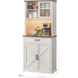 VASAGLE Meuble de Rangement avec Lumières et Chargeur, Placard de Cuisine, avec Portes et Tiroirs, 39,5 x 80,4 x 180,6 cm, Étagères Réglables, Style Campagne, Blanc Rustique et Marron Miel BBK363W22V1 - Publicité VASAGLE Meuble de Rangement avec Lumières et Chargeur, Placard de Cuisine, avec Portes et Tiroirs, 39,5 x 80,4 x 180,6 cm, Étagères Réglables, Style Campagne, Blanc Rustique et Marron Miel BBK363W22V1 - Publicité