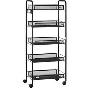 HOMCOM Chariot de Rangement à 5 Niveaux, desserte à roulettes avec paniers Amovibles et 4 Crochets, Cadre en Acier, Chariot de Cuisine, Salle de Bain, Salon, Espace étroit, 45 x 26,5 x 106 cm, Noir - Publicité HOMCOM Chariot de Rangement à 5 Niveaux, desserte à roulettes avec paniers Amovibles et 4 Crochets, Cadre en Acier, Chariot de Cuisine, Salle de Bain, Salon, Espace étroit, 45 x 26,5 x 106 cm, Noir - Publicité