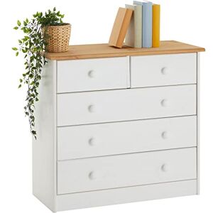 IDIMEX Commode de Chambre Rondo Meuble de Rangement avec 5 tiroirs, en pin Massif lasuré Blanc et Brun - Publicité IDIMEX Commode de Chambre Rondo Meuble de Rangement avec 5 tiroirs, en pin Massif lasuré Blanc et Brun - Publicité