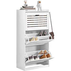 SoBuy Meuble de Rangement à Chaussures Armoire à Chaussures Commode à Chaussures 3 abattants Meuble d'entrée Coffre Rangement pour Chaussures avec 2 Crochets – Blanc, 55x30x112 cm, FSR108-W - Publicité