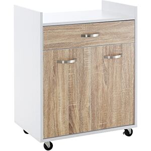 HOMCOM Chariot de Service desserte de Cuisine à roulettes tiroir Placard 2 Portes étagère en Bois Blanc Aspect chêne Clair - Publicité HOMCOM Chariot de Service desserte de Cuisine à roulettes tiroir Placard 2 Portes étagère en Bois Blanc Aspect chêne Clair - Publicité