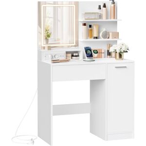 VASAGLE Kailyn Collection Coiffeuse avec Miroir LED, avec Multiprise, Compartiment avec 2 Étagères Réglables, 1 Tiroir, 2 Étagères, Coin Beauté, Moderne, Blanc RDT138W01 - Publicité VASAGLE Kailyn Collection Coiffeuse avec Miroir LED, avec Multiprise, Compartiment avec 2 Étagères Réglables, 1 Tiroir, 2 Étagères, Coin Beauté, Moderne, Blanc RDT138W01 - Publicité