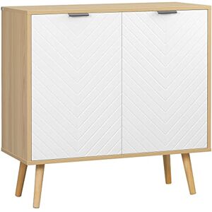 HOMCOM Buffet Salon, Meuble de Rangement avec 2 Portes et étagère réglable, Pieds en Bois de pin, Buffet Salle à Manger Cuisine et Chambre, 77 x 35 x 77,5 cm, Blanc et Bois Naturel - Publicité HOMCOM Buffet Salon, Meuble de Rangement avec 2 Portes et étagère réglable, Pieds en Bois de pin, Buffet Salle à Manger Cuisine et Chambre, 77 x 35 x 77,5 cm, Blanc et Bois Naturel - Publicité