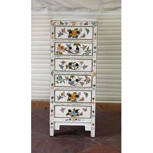 Kunibert Commode chinoise antique Tibet Buffet Asia avec 6 tiroirs Largeur 45 x Hauteur 115 cm Couleur : blanc avec or - Publicité Kunibert Commode chinoise antique Tibet Buffet Asia avec 6 tiroirs Largeur 45 x Hauteur 115 cm Couleur : blanc avec or - Publicité