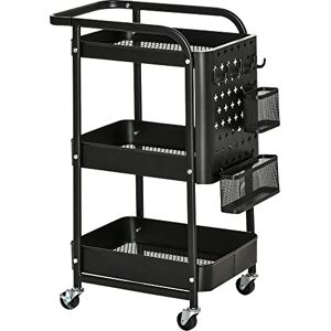HOMCOM Desserte Chariot de Rangement pour Bureau en métal Chariot de Service à roulettes 3 Niveaux avec 2 Range-Couverts 4 Crochets dim.51,5L x 32l x 75,6H cm Noir - Publicité HOMCOM Desserte Chariot de Rangement pour Bureau en métal Chariot de Service à roulettes 3 Niveaux avec 2 Range-Couverts 4 Crochets dim.51,5L x 32l x 75,6H cm Noir - Publicité