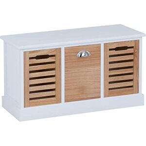 IDIMEX Banc de Rangement TRIENT Meuble Bas Coffre avec 3 caisses de Rangement, en MDF et Bois de Paulownia Finition Blanc et Bois Naturel, Style Vintage Maison de Campagne - Publicité