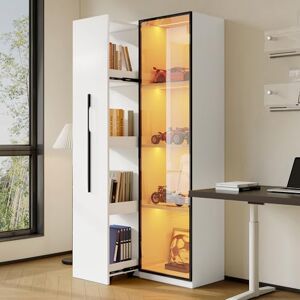 Merax Vitrine 70x40x160 cm, bibliothèque LED, verre trempé, cadre aluminium, tiroir latéral extensible, roulettes, blanc - Publicité Merax Vitrine 70x40x160 cm, bibliothèque LED, verre trempé, cadre aluminium, tiroir latéral extensible, roulettes, blanc - Publicité