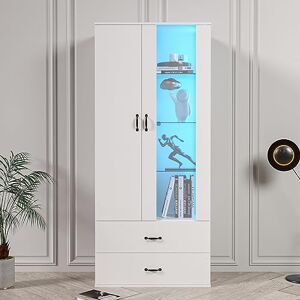 BTM vitrine avec éclairage LED de 16 Couleurs, 182x60x35cm présentoir Salon, Armoire Blanc vitrine Mur Buffet étagère Haute - Publicité BTM vitrine avec éclairage LED de 16 Couleurs, 182x60x35cm présentoir Salon, Armoire Blanc vitrine Mur Buffet étagère Haute - Publicité