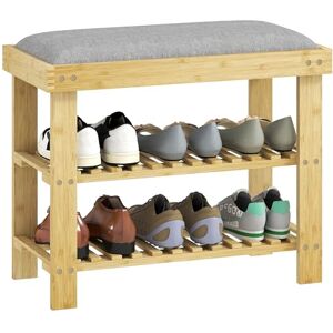 HOMCOM Banc à Chaussures en Bambou, étagère à Chaussures à 3 Niveaux, Style scandinave, Banc de Rangement pour entrée, Salon, Chambre, Charge 150 Kg, 60 x 29 x 49 cm, Gris et Bois Naturel - Publicité HOMCOM Banc à Chaussures en Bambou, étagère à Chaussures à 3 Niveaux, Style scandinave, Banc de Rangement pour entrée, Salon, Chambre, Charge 150 Kg, 60 x 29 x 49 cm, Gris et Bois Naturel - Publicité
