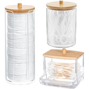 YTUGIL 3 Pièces Distributeur de Coton, Boîte à Coton Tampons, Distributeur de Pots Organisateur de Rangement avec Couvercles en Bambou, Boîte de Rangement Pour Salle de Bain et Chambre - Publicité YTUGIL 3 Pièces Distributeur de Coton, Boîte à Coton Tampons, Distributeur de Pots Organisateur de Rangement avec Couvercles en Bambou, Boîte de Rangement Pour Salle de Bain et Chambre - Publicité