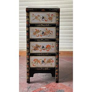 Kunibert Commode chinoise antique Tibet Buffet Asia avec 4 tiroirs Largeur 38 x Hauteur 88 cm Couleur : noir avec argent - Publicité Kunibert Commode chinoise antique Tibet Buffet Asia avec 4 tiroirs Largeur 38 x Hauteur 88 cm Couleur : noir avec argent - Publicité