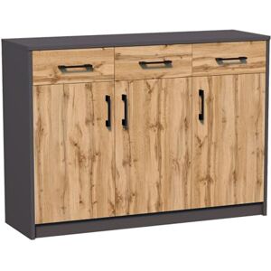 Home Collective Commode avec 3 tiroirs et 3 portes en finition mate, commode de 110 cm de large avec poignées en polymère de haute qualité, commode en bois avec tiroirs Fabriquée en panneau laminé chêne graphite - Publicité Home Collective Commode avec 3 tiroirs et 3 portes en finition mate, commode de 110 cm de large avec poignées en polymère de haute qualité, commode en bois avec tiroirs Fabriquée en panneau laminé chêne graphite - Publicité