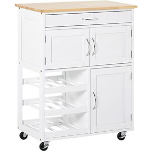 HOMCOM Desserte de Cuisine Multi rangements 2 placards tiroir casier 9 Bouteilles MDF Blanc Plateau Bois Caoutchouc - Publicité HOMCOM Desserte de Cuisine Multi rangements 2 placards tiroir casier 9 Bouteilles MDF Blanc Plateau Bois Caoutchouc - Publicité