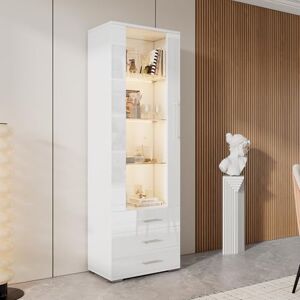 BTM Vitrine Blanche Brillante, vitrine en Verre, sur Pied avec éclairage LED, Verticale avec 3 tiroirs, 60 * 35 * 180cm - Publicité BTM Vitrine Blanche Brillante, vitrine en Verre, sur Pied avec éclairage LED, Verticale avec 3 tiroirs, 60 * 35 * 180cm - Publicité