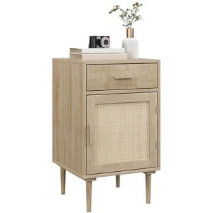 HOMCOM Table de Chevet Table d'appoint avec Placard et étagère Porte rotin tissé + 1 tiroir Design bohème 40 x 40 x 68,5 cm Naturel - Publicité HOMCOM Table de Chevet Table d'appoint avec Placard et étagère Porte rotin tissé + 1 tiroir Design bohème 40 x 40 x 68,5 cm Naturel - Publicité