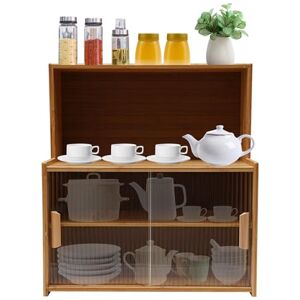 YUYUZI Vitrine en bambou avec porte coulissante Armoire de rangement à 4 niveaux en matériau naturel et verre Élégante pour salon, cuisine ou comme étagère décorative - Publicité YUYUZI Vitrine en bambou avec porte coulissante Armoire de rangement à 4 niveaux en matériau naturel et verre Élégante pour salon, cuisine ou comme étagère décorative - Publicité