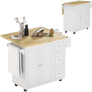 HOMCOM Desserte de Cuisine sur roulettes, îlot Central Cuisine avec Plateau en Bois d'hévéa, 3 tiroirs, 1 Placard, 2 Portes, Porte-torchons et Porte-épices, 111,5 x 45-75 x 89 cm, Blanc - Publicité HOMCOM Desserte de Cuisine sur roulettes, îlot Central Cuisine avec Plateau en Bois d'hévéa, 3 tiroirs, 1 Placard, 2 Portes, Porte-torchons et Porte-épices, 111,5 x 45-75 x 89 cm, Blanc - Publicité