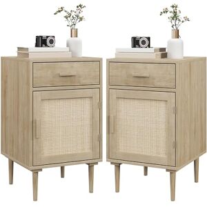 HOMCOM Lot de 2 Tables de Chevet Table d'appoint avec Placard et étagère Porte rotin tissé + 1 tiroir Design bohème 40 x 40 x 68,5 cm Naturel - Publicité HOMCOM Lot de 2 Tables de Chevet Table d'appoint avec Placard et étagère Porte rotin tissé + 1 tiroir Design bohème 40 x 40 x 68,5 cm Naturel - Publicité
