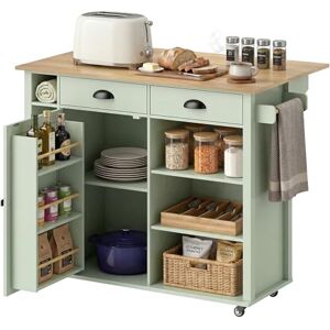 HOMCOM Îlot Central Cuisine avec Plateau Pliant, Desserte de Cuisine sur roulettes avec Placard, 2 Tiroirs, Porte-Serviettes, Étagère Réglable, Compartimentss Ouverts, 117,5 x 70 x 91 cm, Vert Clair - Publicité HOMCOM Îlot Central Cuisine avec Plateau Pliant, Desserte de Cuisine sur roulettes avec Placard, 2 Tiroirs, Porte-Serviettes, Étagère Réglable, Compartimentss Ouverts, 117,5 x 70 x 91 cm, Vert Clair - Publicité