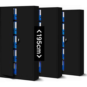 Jan Nowak Set de 3 Armoire de Bureau métallique 4 étagères tôle d'acier revêtement en Poudre 195 cm x 90 cm x 40 cm (Noir) - Publicité Jan Nowak Set de 3 Armoire de Bureau métallique 4 étagères tôle d'acier revêtement en Poudre 195 cm x 90 cm x 40 cm (Noir) - Publicité