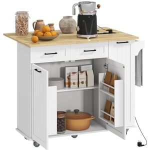 HOMCOM Îlot Central Cuisine Mobile avec Prise de Courant et Port USB desserte Cuisine à roulettes avec Tablette à abattant 2 tiroirs 2 placards étagère réglable Porte-épices et Porte-Serviettes Blanc - Publicité HOMCOM Îlot Central Cuisine Mobile avec Prise de Courant et Port USB desserte Cuisine à roulettes avec Tablette à abattant 2 tiroirs 2 placards étagère réglable Porte-épices et Porte-Serviettes Blanc - Publicité