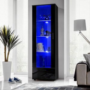 Komodee , Vitrine Armoire Alessandria, Noir Noir, Largeur 60 cm x Hauteur :192 cm x Profondeur 42 cm, LED Bleues, 3 étagères, pour Salon, Chambre, Entrée - Publicité Komodee , Vitrine Armoire Alessandria, Noir Noir, Largeur 60 cm x Hauteur :192 cm x Profondeur 42 cm, LED Bleues, 3 étagères, pour Salon, Chambre, Entrée - Publicité