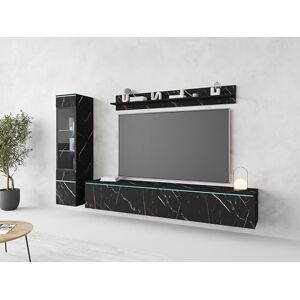 Muebles Slavic Ensemble de Meubles de Salon Vera I, Meuble TV Rangement pour Salon Design, Vitrine avec Éclairage LED, Long Banc TV 180cm, Étagère Murale, Stratifié, San Sebastian Noir - Publicité Muebles Slavic Ensemble de Meubles de Salon Vera I, Meuble TV Rangement pour Salon Design, Vitrine avec Éclairage LED, Long Banc TV 180cm, Étagère Murale, Stratifié, San Sebastian Noir - Publicité