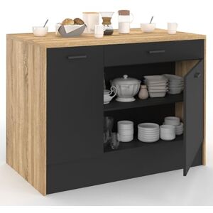 IDMarket Ilot Central LIO 120 cm Maxi capacité de Rangement Bois et Noir - Publicité IDMarket Ilot Central LIO 120 cm Maxi capacité de Rangement Bois et Noir - Publicité