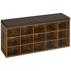 VASAGLE Banc à Chaussures, Organiseur de Chaussures avec 15 Compartiments, Siège Rembourré, pour Entrée, Couloir, Placard, Marron Rustique et Marron Châtaigne LHS15BX - Publicité VASAGLE Banc à Chaussures, Organiseur de Chaussures avec 15 Compartiments, Siège Rembourré, pour Entrée, Couloir, Placard, Marron Rustique et Marron Châtaigne LHS15BX - Publicité