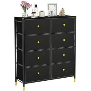 COSTWAY Commode Chambre, Commode Chambre Adulte 8 Tiroirs en Cuir PU et Tissu Pliable, Cadre en Métal, Chiffonnier Moderne avec Poignée Doré, Commode Rangement pour Salon, Entrée, Noir (8 Tiroirs) - Publicité