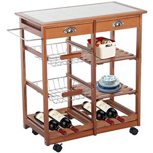 BAKAJI Chariot de Cuisine en Bois avec tiroirs à Couverts 2 étagères, 2 paniers Amovibles en métal et Porte-Bouteilles, Plateau de Travail carrelé, Dimensions 74 x 37 x 76 cm - Publicité BAKAJI Chariot de Cuisine en Bois avec tiroirs à Couverts 2 étagères, 2 paniers Amovibles en métal et Porte-Bouteilles, Plateau de Travail carrelé, Dimensions 74 x 37 x 76 cm - Publicité