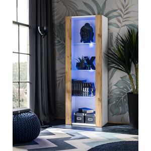Komodee Vitrine Armoire Tivoli, Blanc/Wotan, Largeur 55cm x Hauteur 159cm x Profondeur 35cm,LED Bleu, 3 étagères en Verre, pour Salon, Chambre, Entrée - Publicité Komodee Vitrine Armoire Tivoli, Blanc/Wotan, Largeur 55cm x Hauteur 159cm x Profondeur 35cm,LED Bleu, 3 étagères en Verre, pour Salon, Chambre, Entrée - Publicité